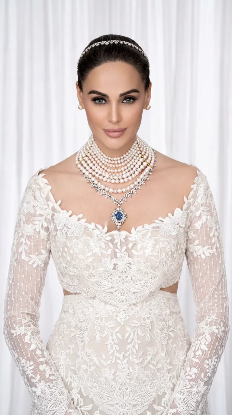 Elegant model wearing Mehreen Syed jewellery